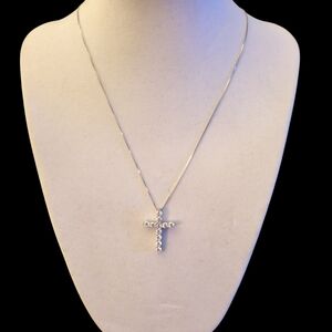 Sterling Silver and Crystal Cross Pendant Necklace - NWOT